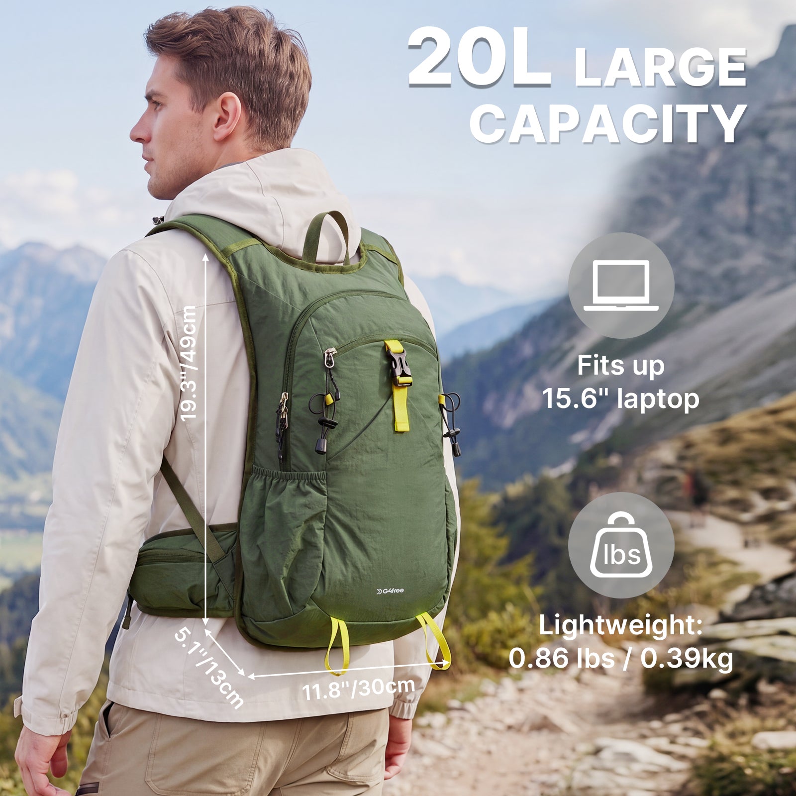 G4Free - G4Free 20L Lightweight Hiking Backpack with Waist Strap -TN25B615A