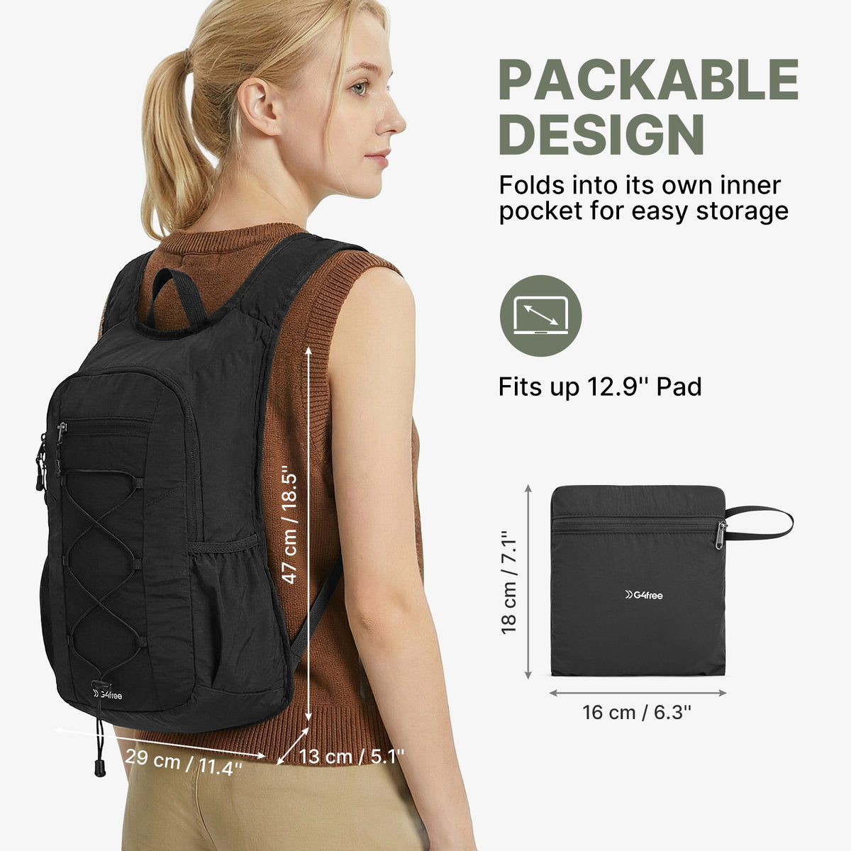 G4Free - G4Free 20L Lightweight Packable Hiking Daypack with Phone Pocket -TN25B613A