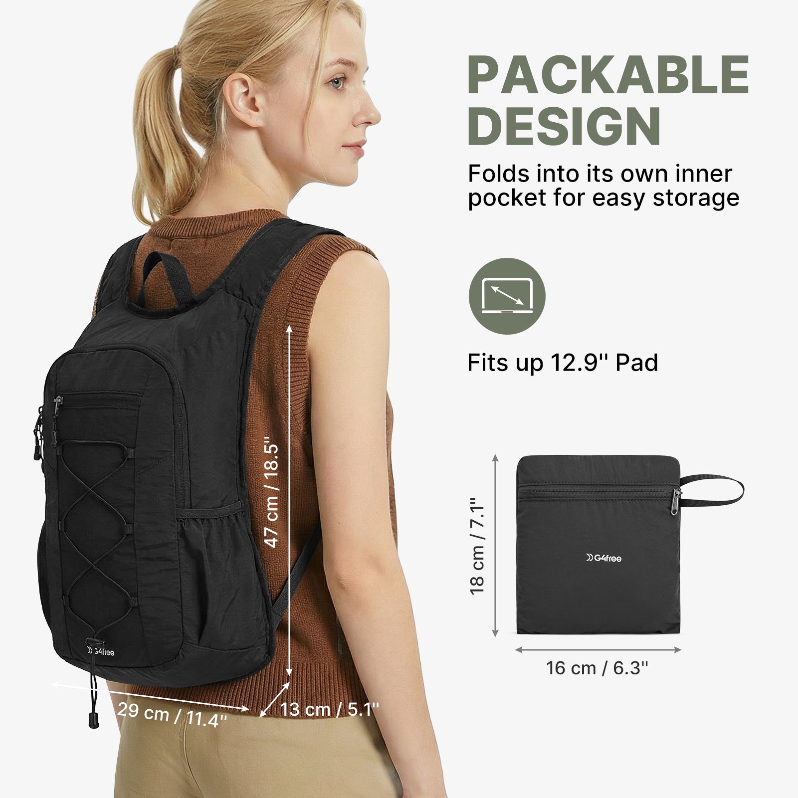 G4Free - G4Free 20L Lightweight Packable Hiking Daypack with Phone Pocket -TN25B613A