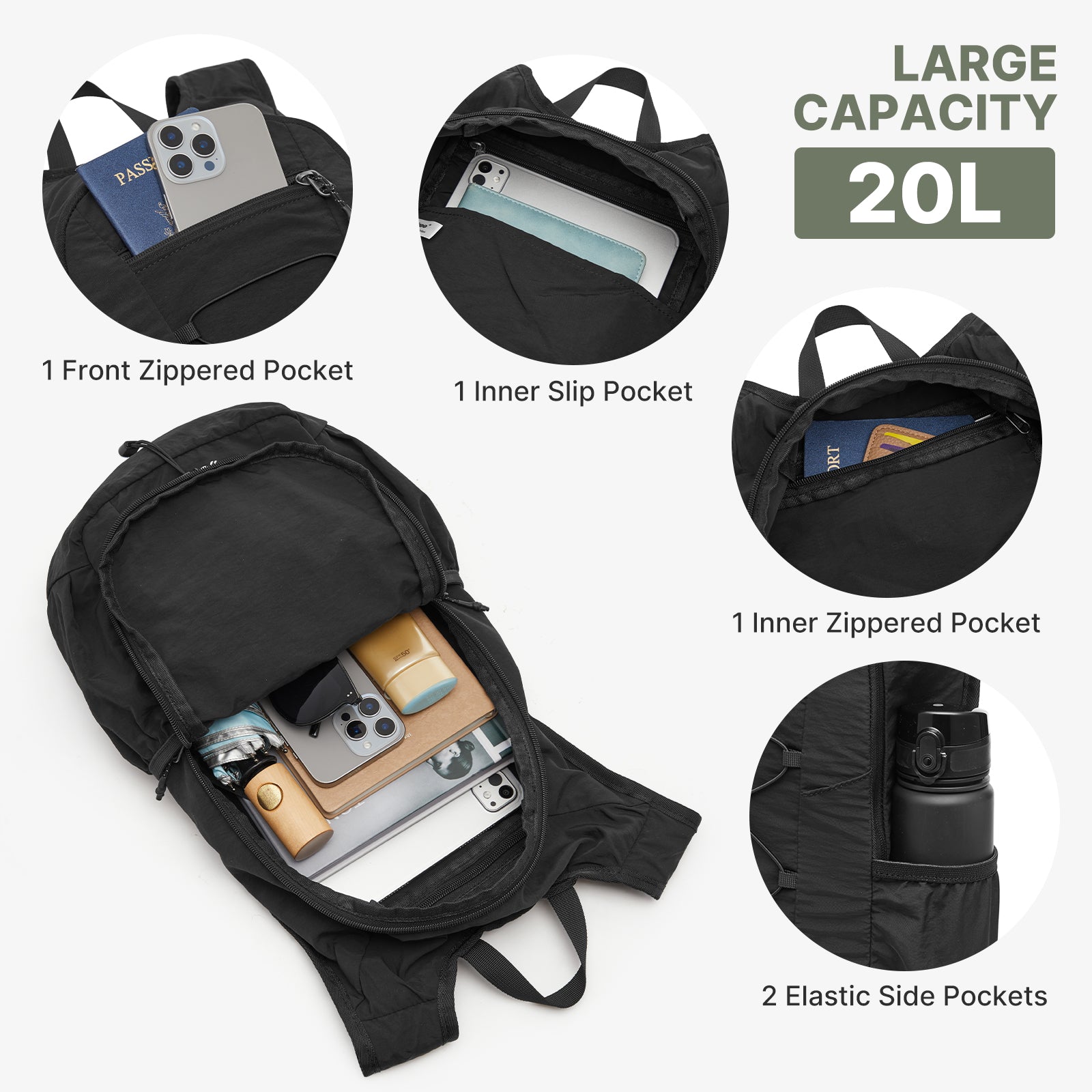 G4Free - G4Free 20L Lightweight Packable Hiking Daypack with Phone Pocket -TN25B613A