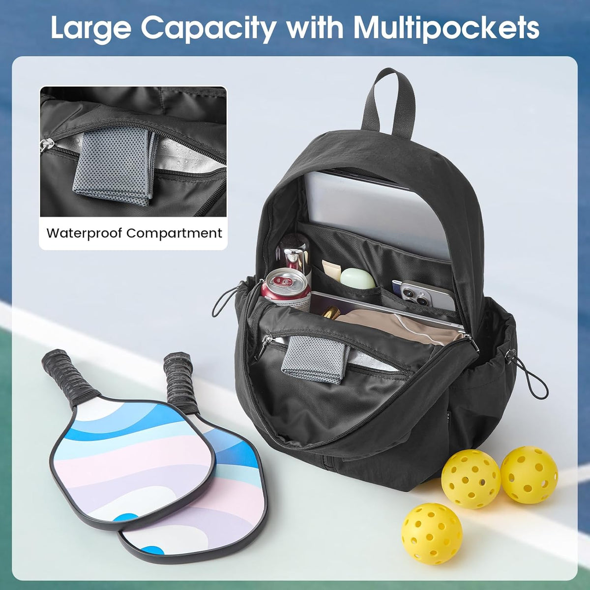 G4Free - G4Free 20L Pickleball Bag, Pickleball Paddle Backpack with Fence Hook -TN25B520A
