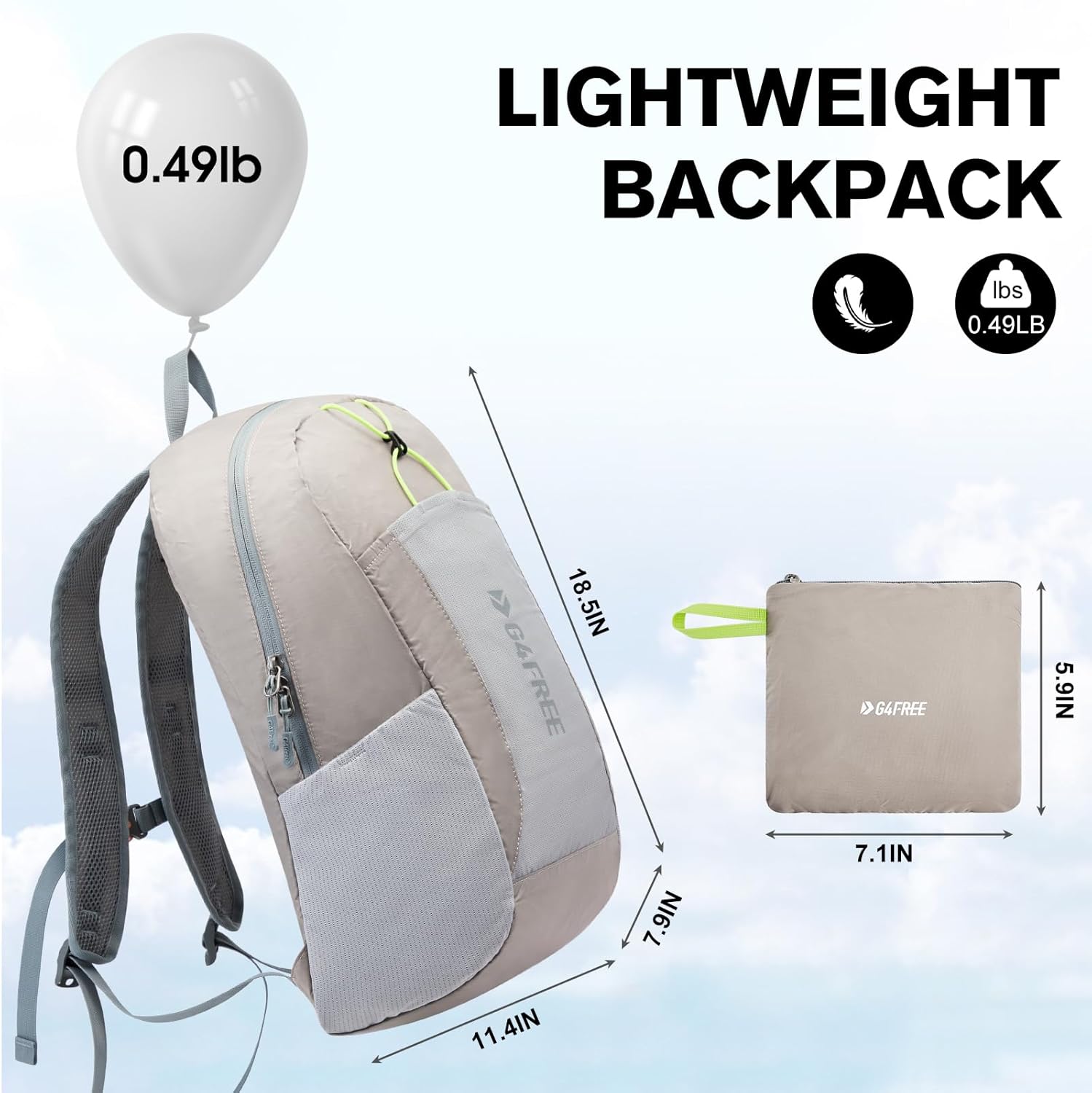 G4Free - G4Free 24L Small Packable Water Resistant Hiking Travel Backpack -TN23B304B