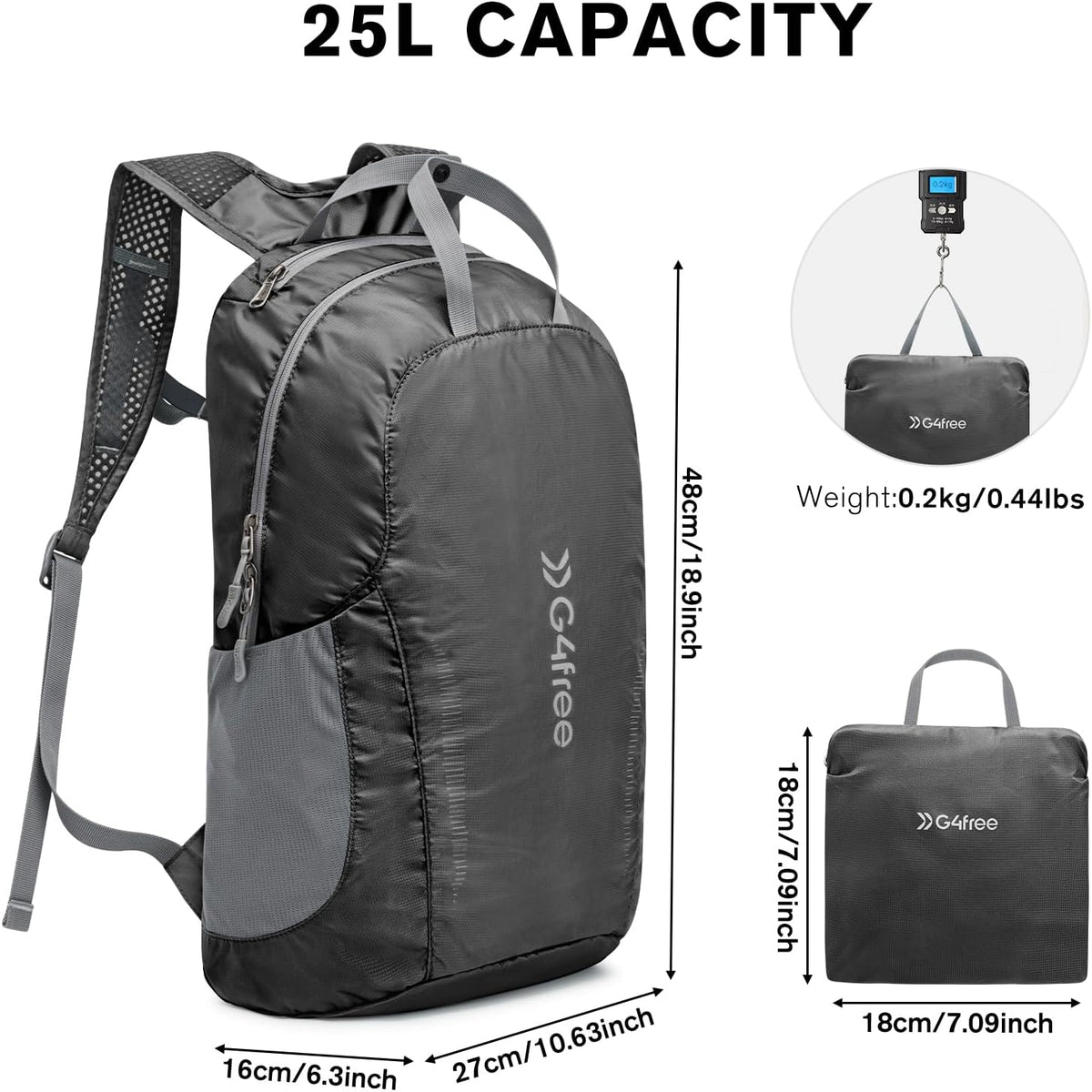 G4Free - G4Free 25L Packable Foldable Water Resistant Hiking Backpack -TN24B436B
