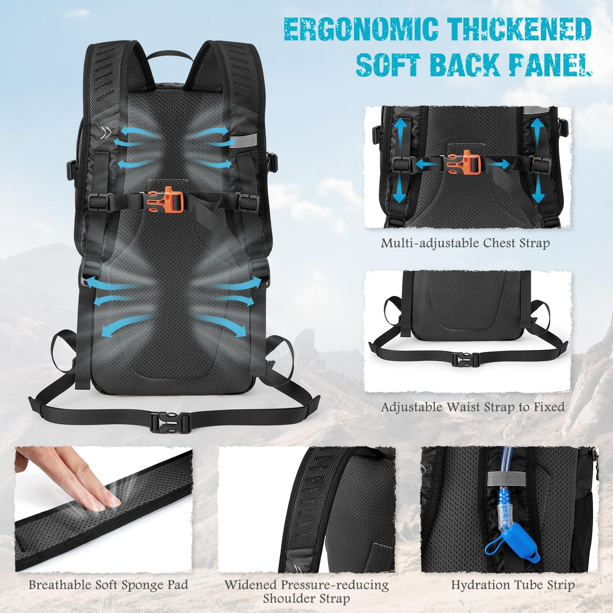 G4Free - G4Free 25L Packable Hiking Backpack with Thickened Back Panel -TN25B507A
