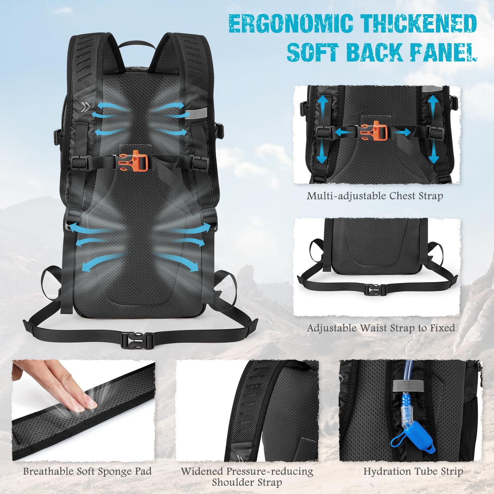 G4Free - G4Free 25L Packable Hiking Backpack with Thickened Back Panel -TN25B507A