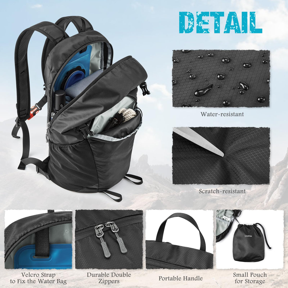 G4Free - G4Free 25L Packable Hiking Backpack with Thickened Back Panel -TN25B507A