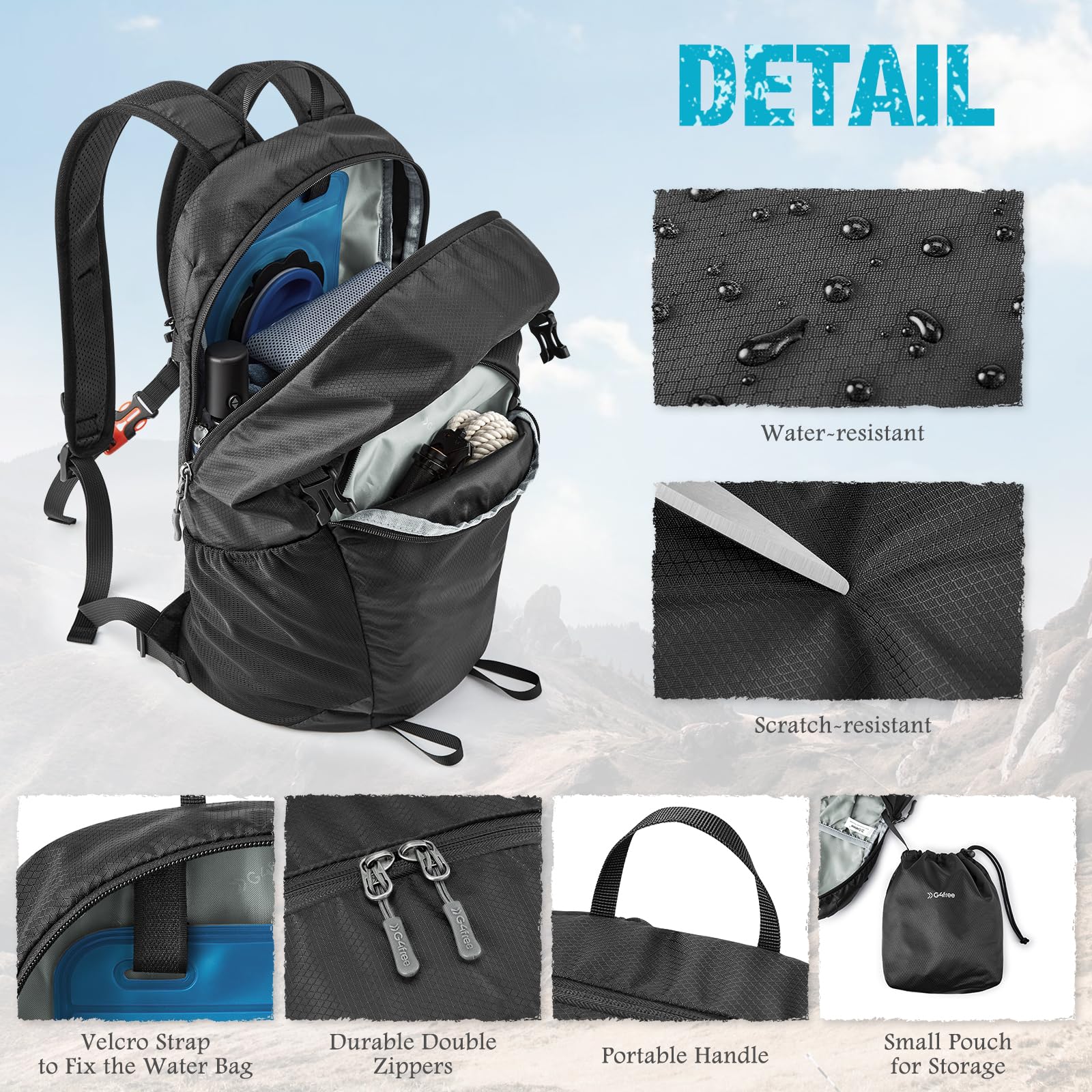 G4Free - G4Free 25L Packable Hiking Backpack with Thickened Back Panel -TN25B507A