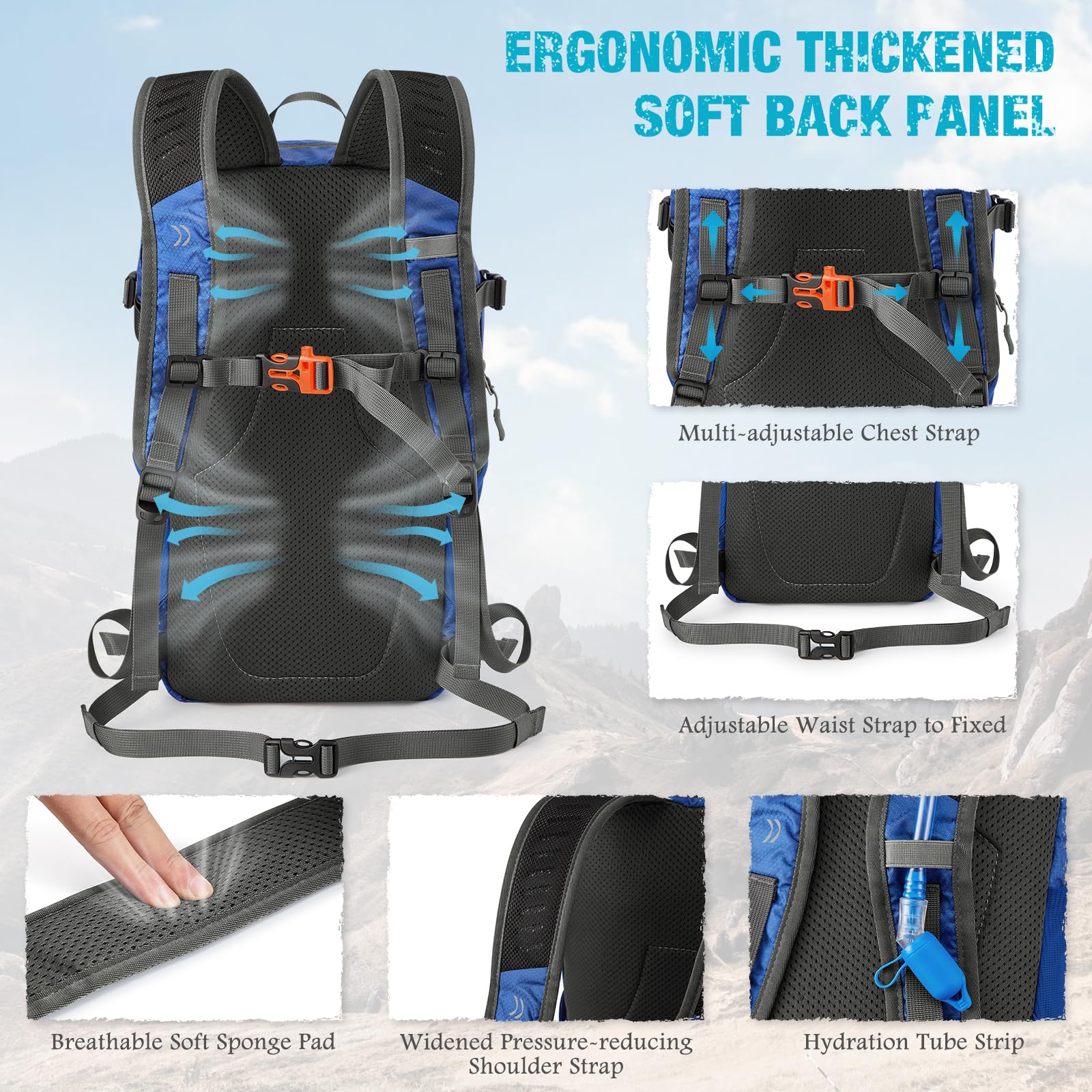 G4Free - G4Free 25L Packable Hiking Backpack with Thickened Back Panel -TN25B507A