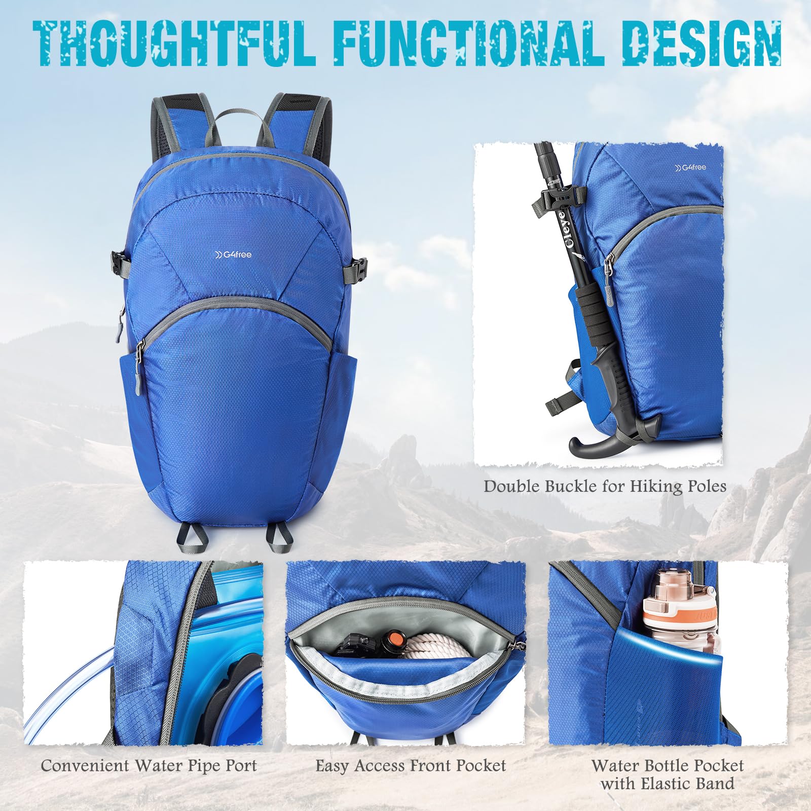 G4Free - G4Free 25L Packable Hiking Backpack with Thickened Back Panel -TN25B507A