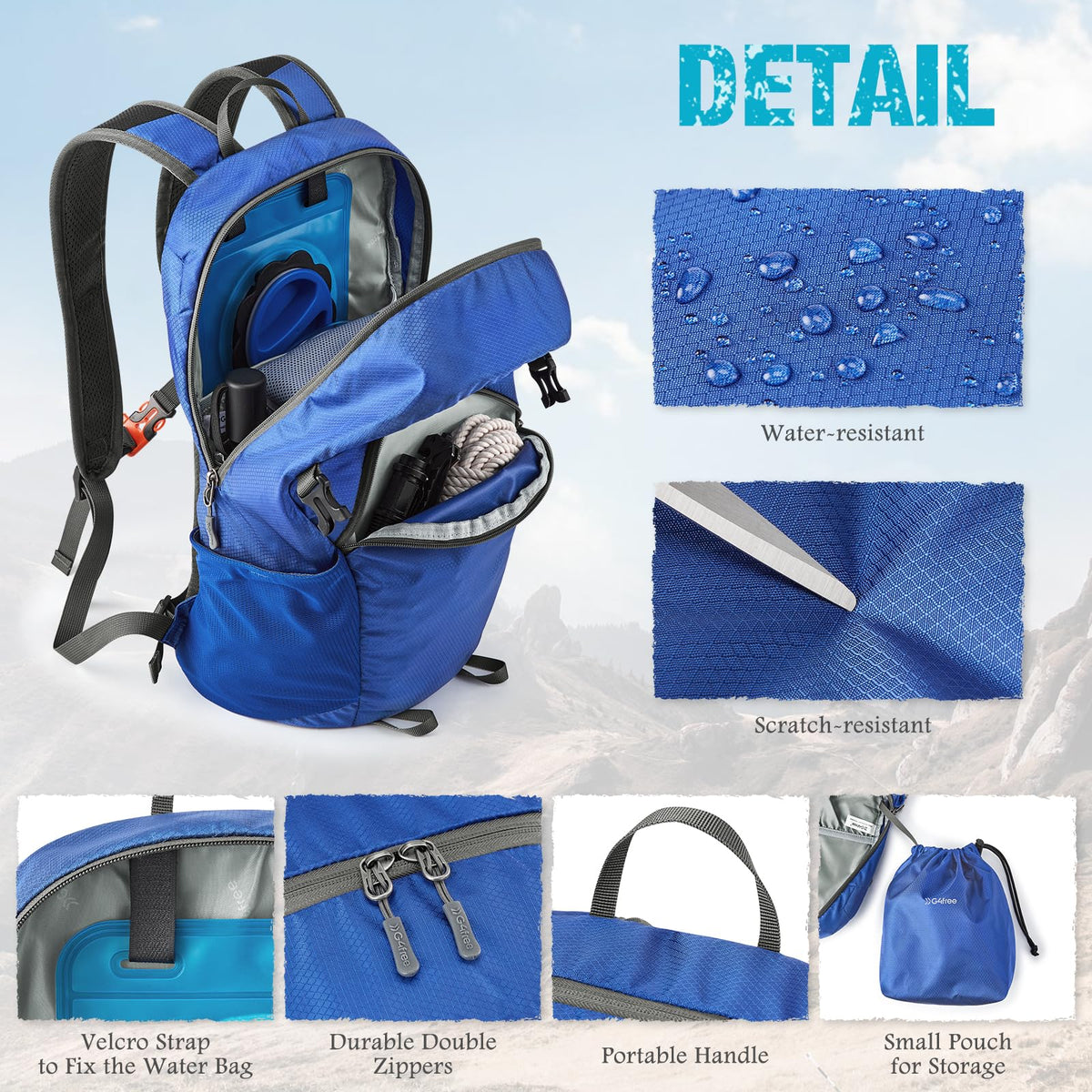 G4Free - G4Free 25L Packable Hiking Backpack with Thickened Back Panel -TN25B507A