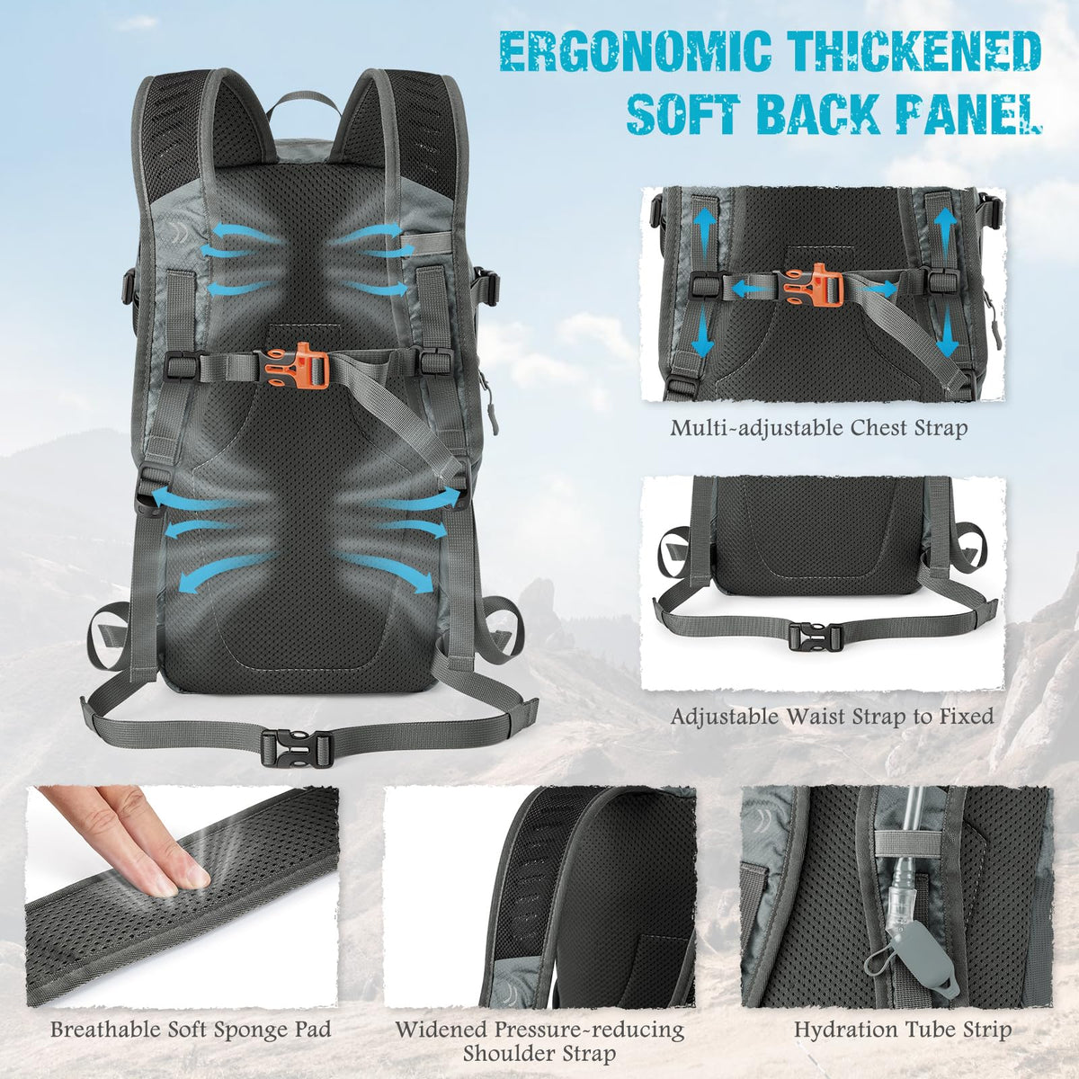 G4Free - G4Free 25L Packable Hiking Backpack with Thickened Back Panel -TN25B507A
