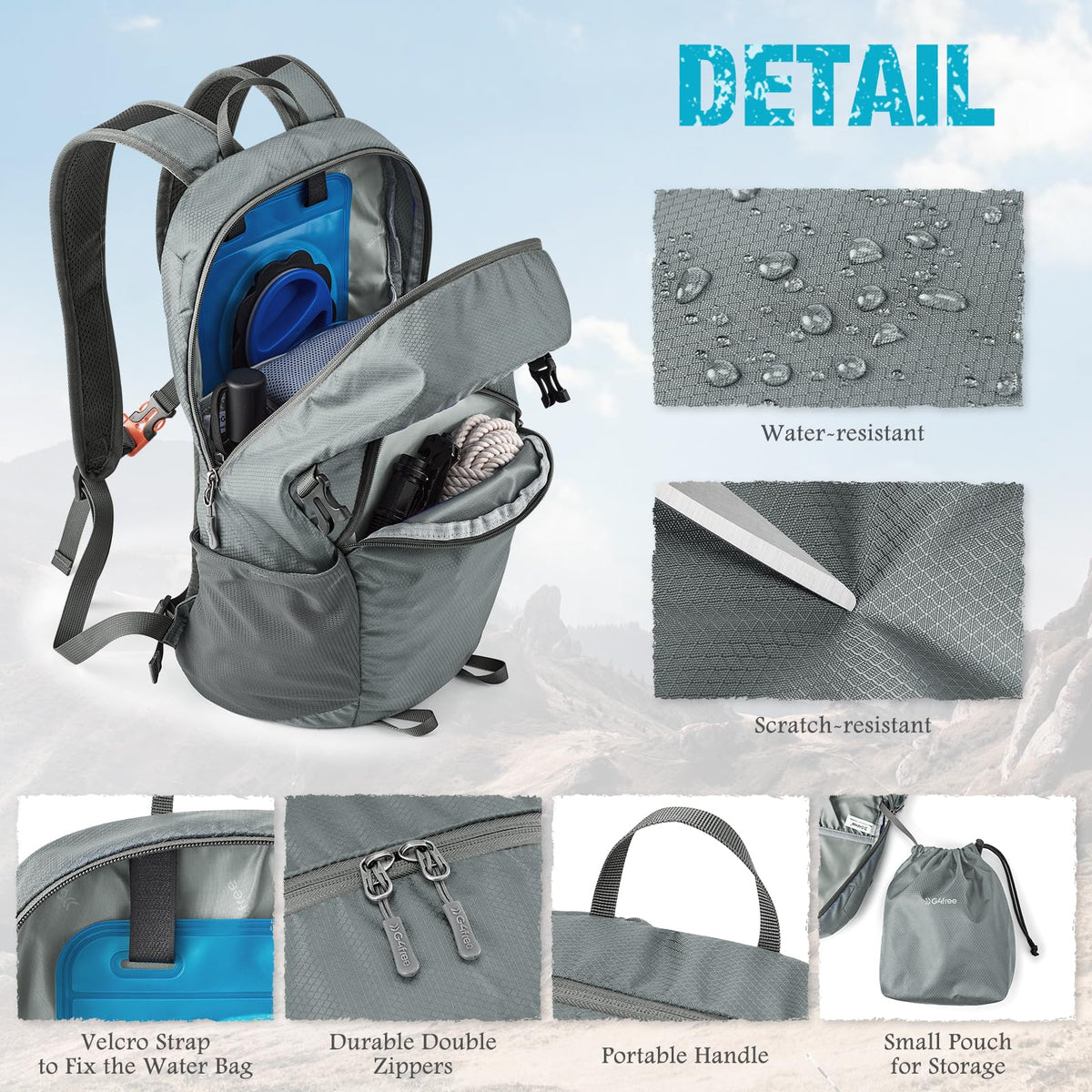 G4Free - G4Free 25L Packable Hiking Backpack with Thickened Back Panel -TN25B507A