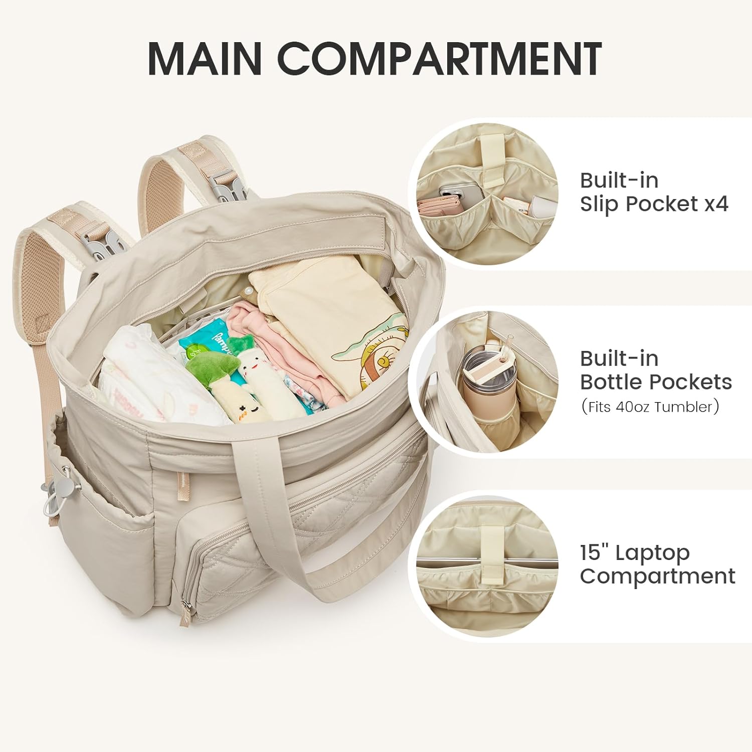G4Free - G4Free 3 in 1 Diaper Bag with Insulated Pockets Baby Backpack -TN25B567A