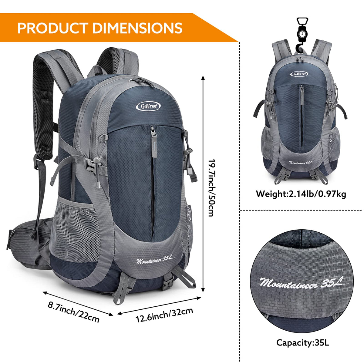 G4Free - G4Free 35L Outdoor Sports Travel Daypack with Rain Cover -D02V647A