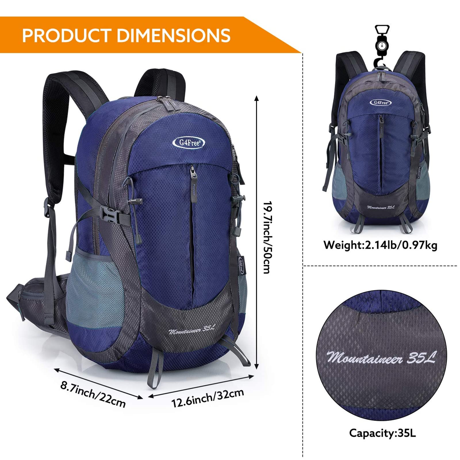 G4Free - G4Free 35L Outdoor Sports Travel Daypack with Rain Cover -D02V647A