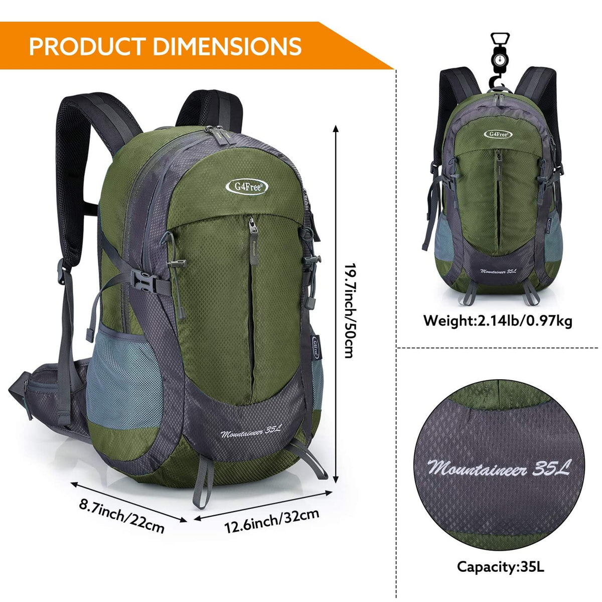 G4Free - G4Free 35L Outdoor Sports Travel Daypack with Rain Cover -D02V647A