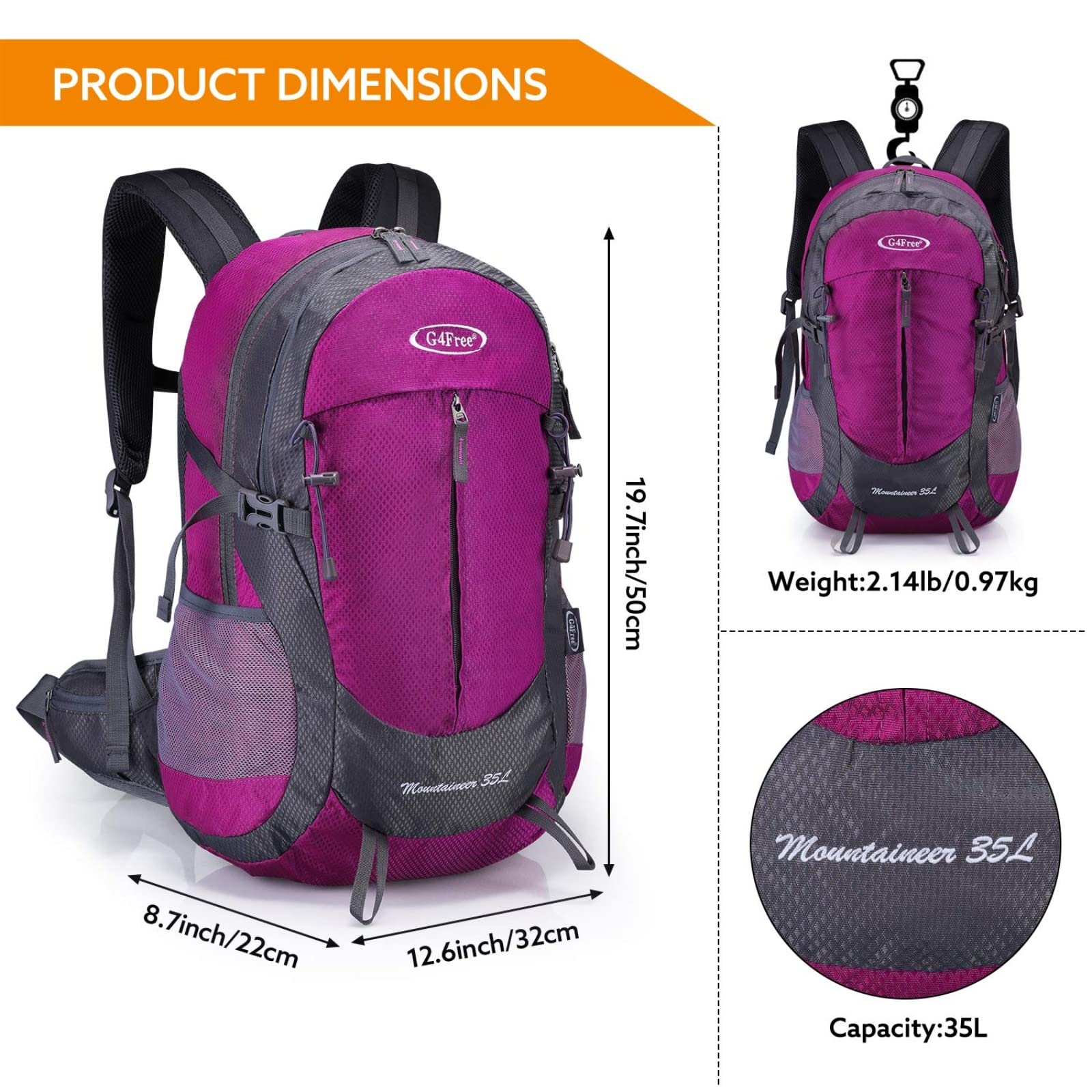 G4Free - G4Free 35L Outdoor Sports Travel Daypack with Rain Cover -D02V647A