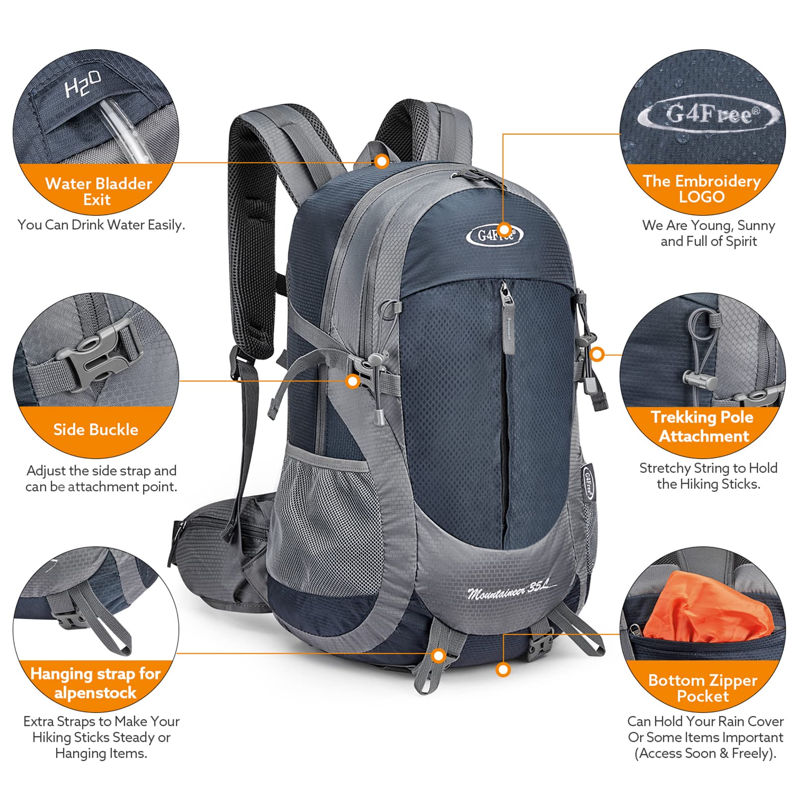 G4Free - G4Free 35L Outdoor Sports Travel Daypack with Rain Cover -D02V647A