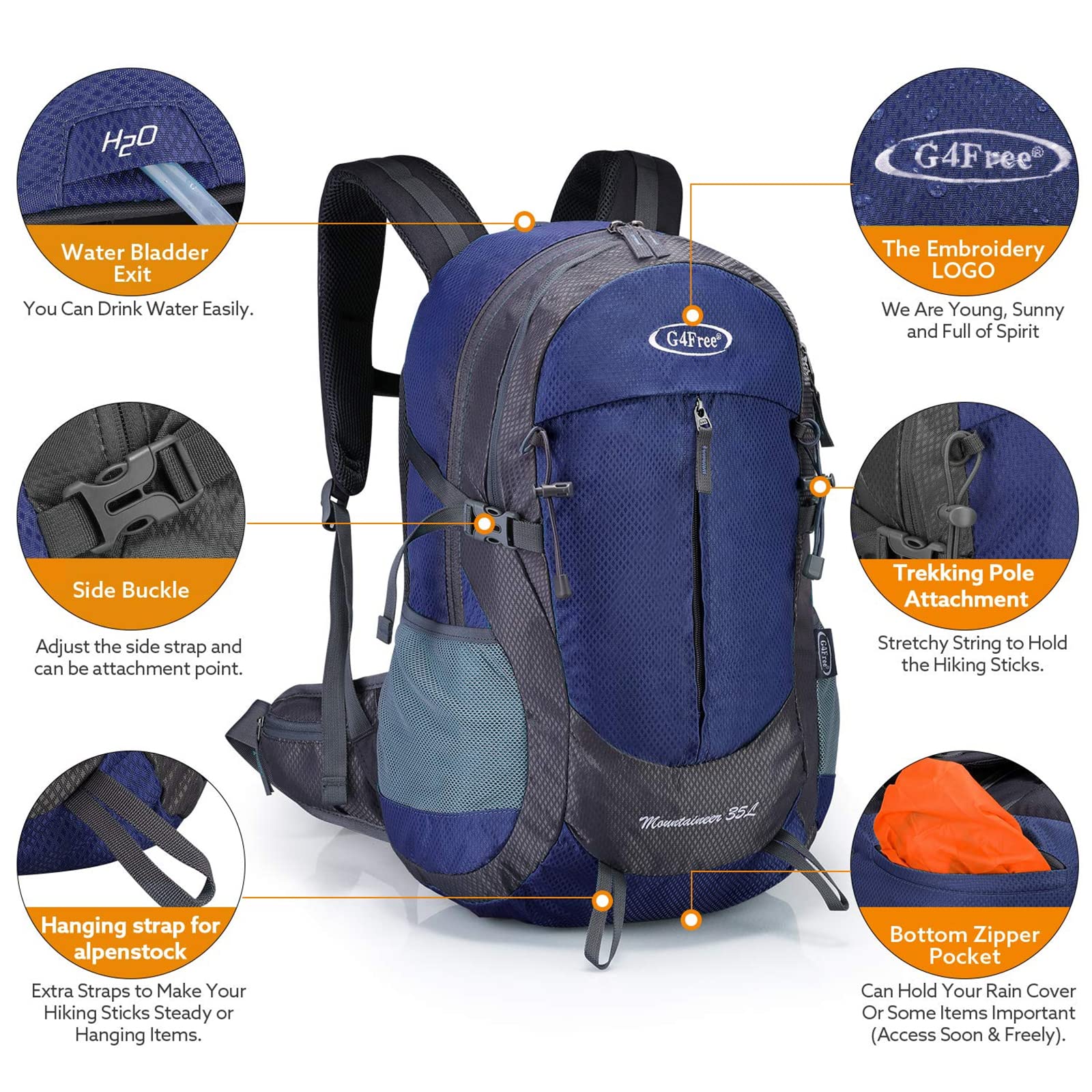 G4Free - G4Free 35L Outdoor Sports Travel Daypack with Rain Cover -D02V647A