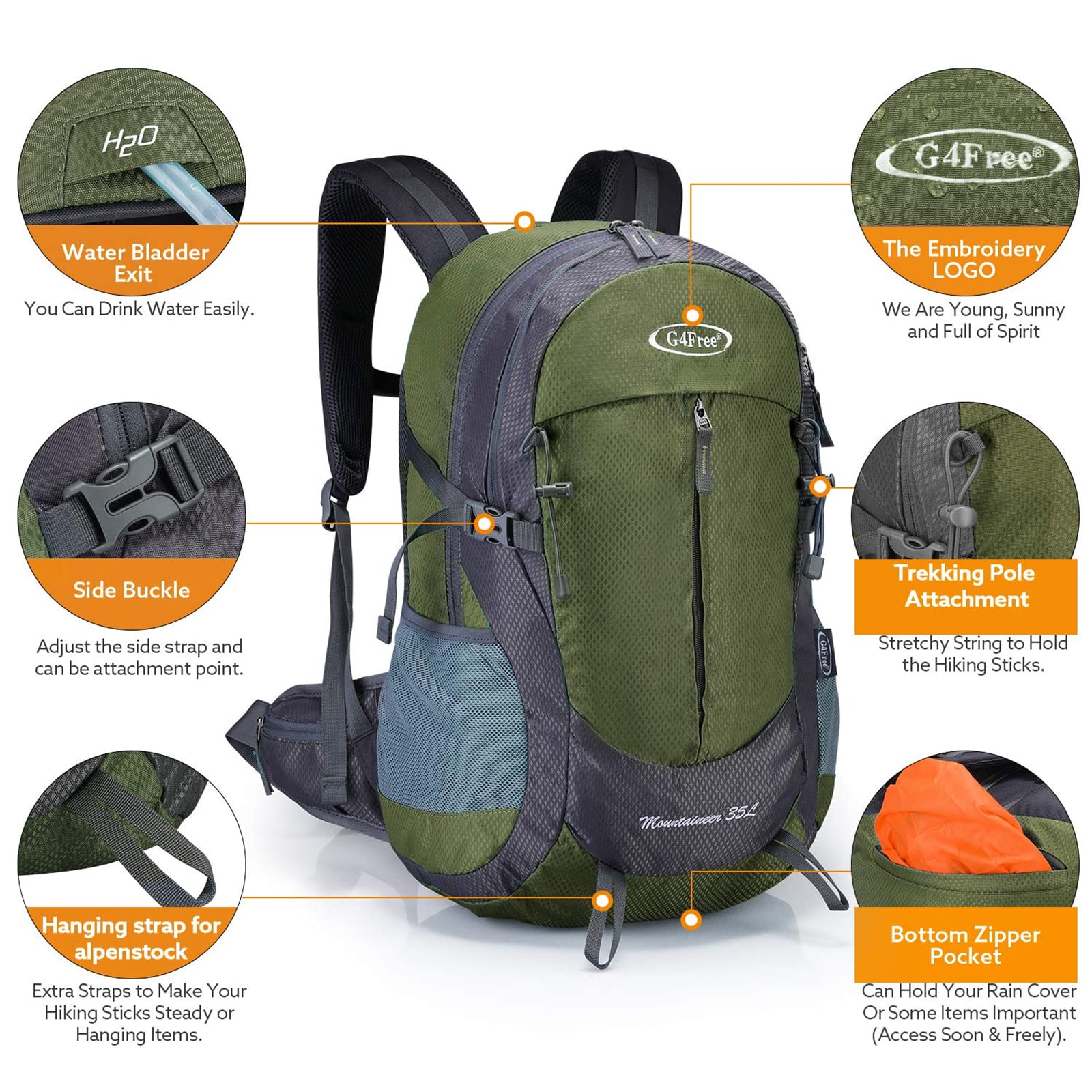 G4Free - G4Free 35L Outdoor Sports Travel Daypack with Rain Cover -D02V647A