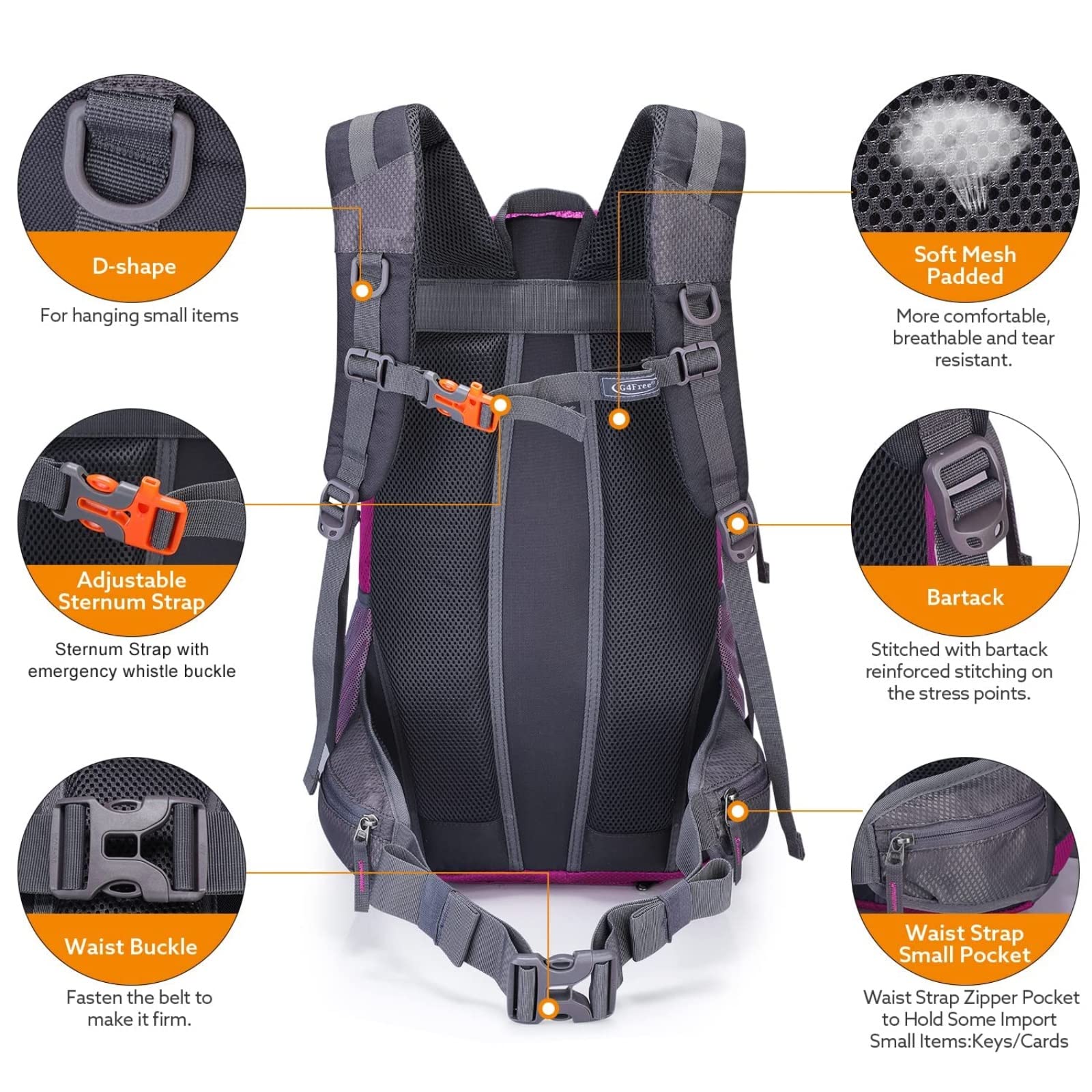 G4Free - G4Free 35L Outdoor Sports Travel Daypack with Rain Cover -D02V647A
