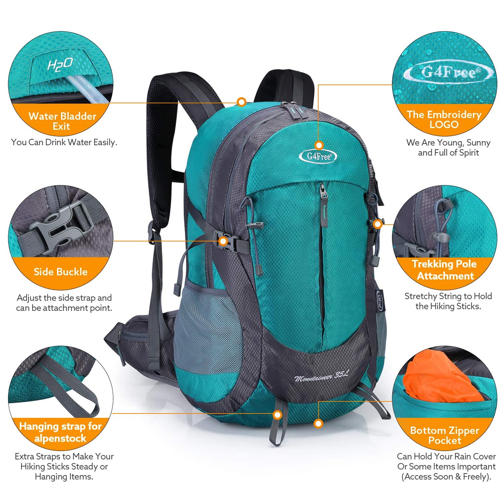 G4Free - G4Free 35L Outdoor Sports Travel Daypack with Rain Cover -D02V647A
