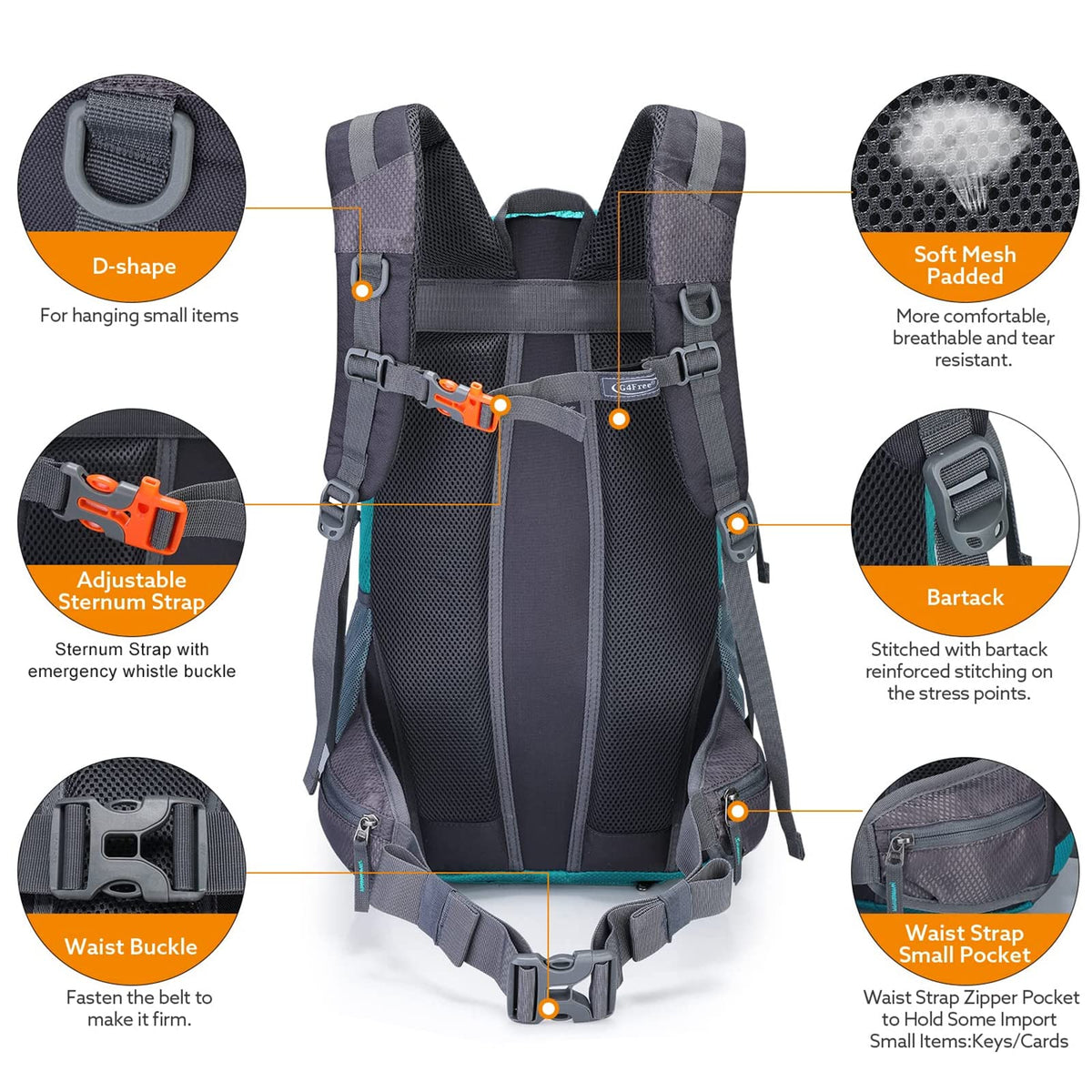 G4Free - G4Free 35L Outdoor Sports Travel Daypack with Rain Cover -D02V647A