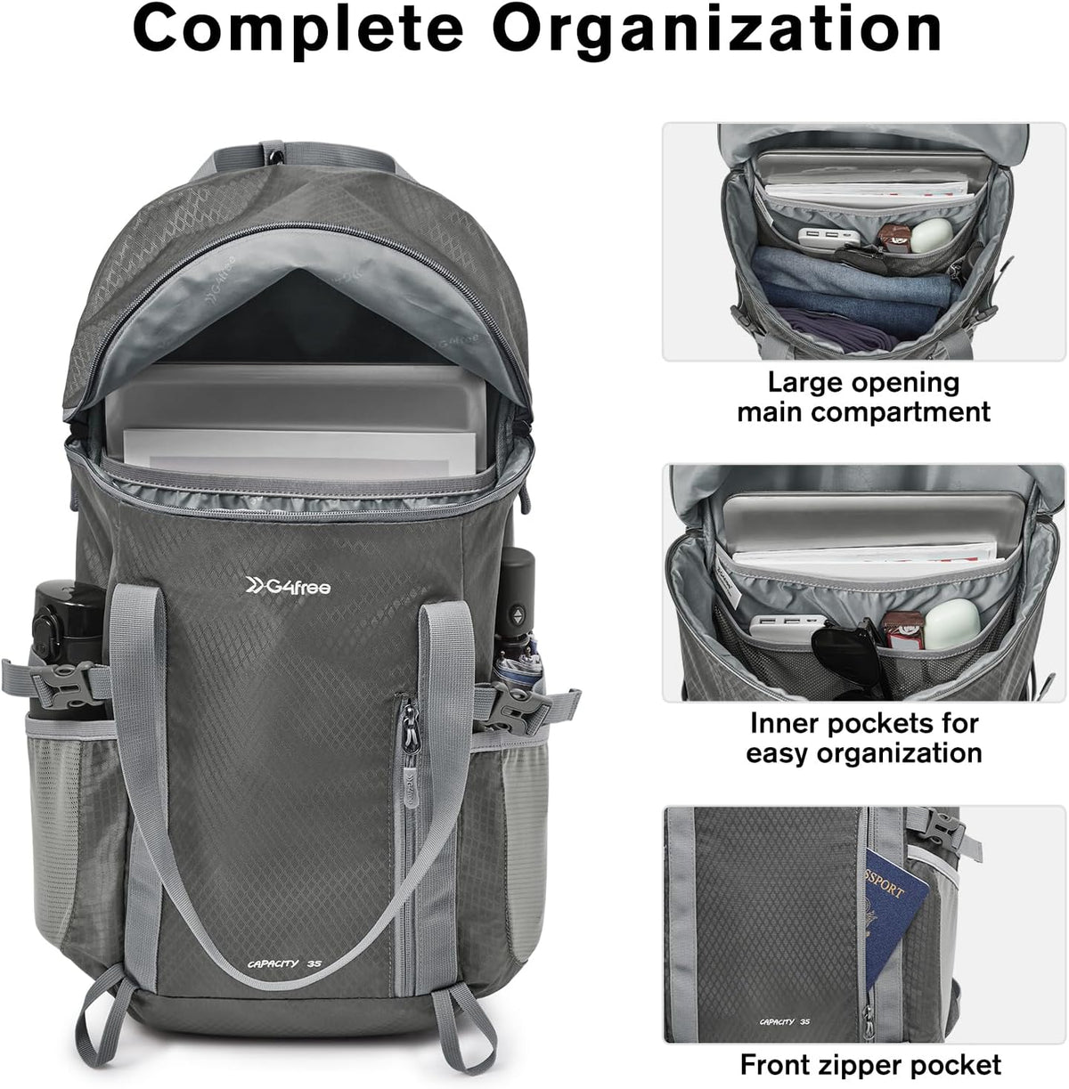 G4Free - G4Free 35L Waterproof Travel Hiking Backpack -TN24B438A