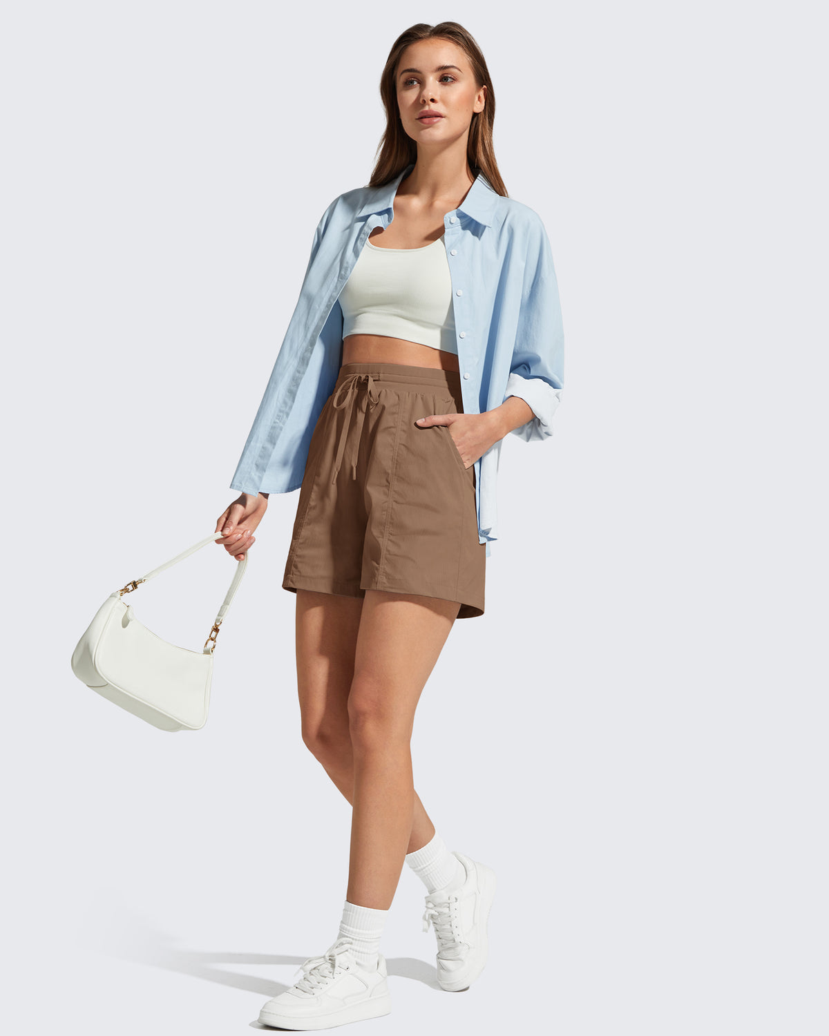 G4Free - G4Free 4" High Waisted Casual Shorts with Pockets -GF26E847A001A-S