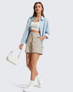 G4Free - G4Free 4" High Waisted Casual Shorts with Pockets -GF26E847A001A-S