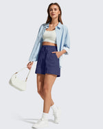 G4Free - G4Free 4" High Waisted Casual Shorts with Pockets -GF26E847A001A-S