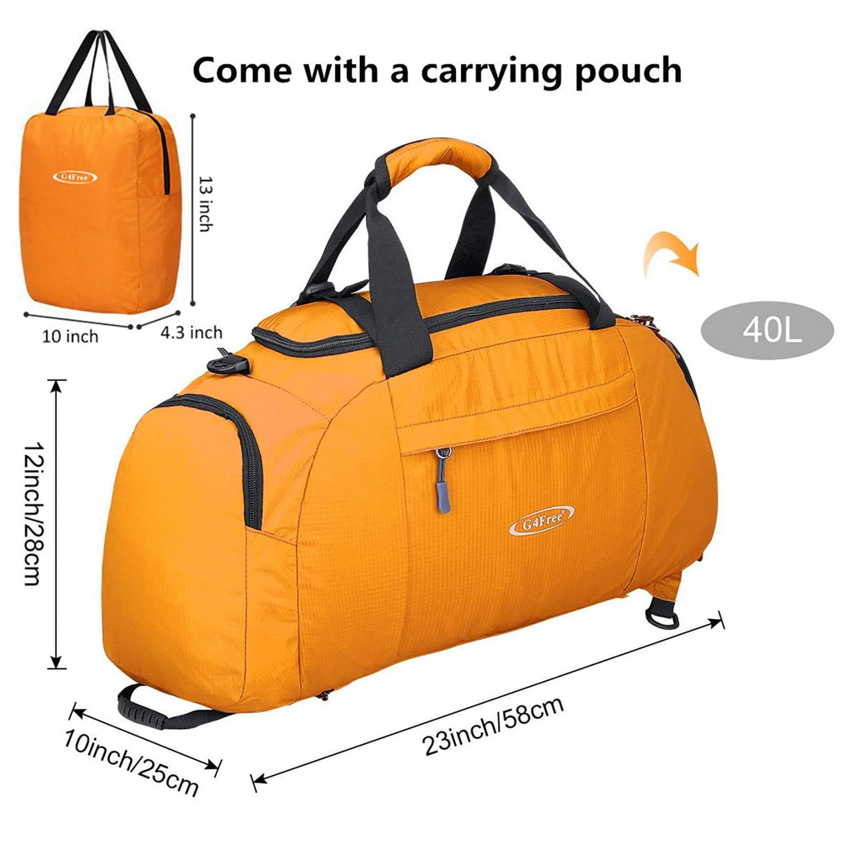 G4Free - G4Free 40L 3-Way Duffle Bag Backpack Gym Bag -D01V084A