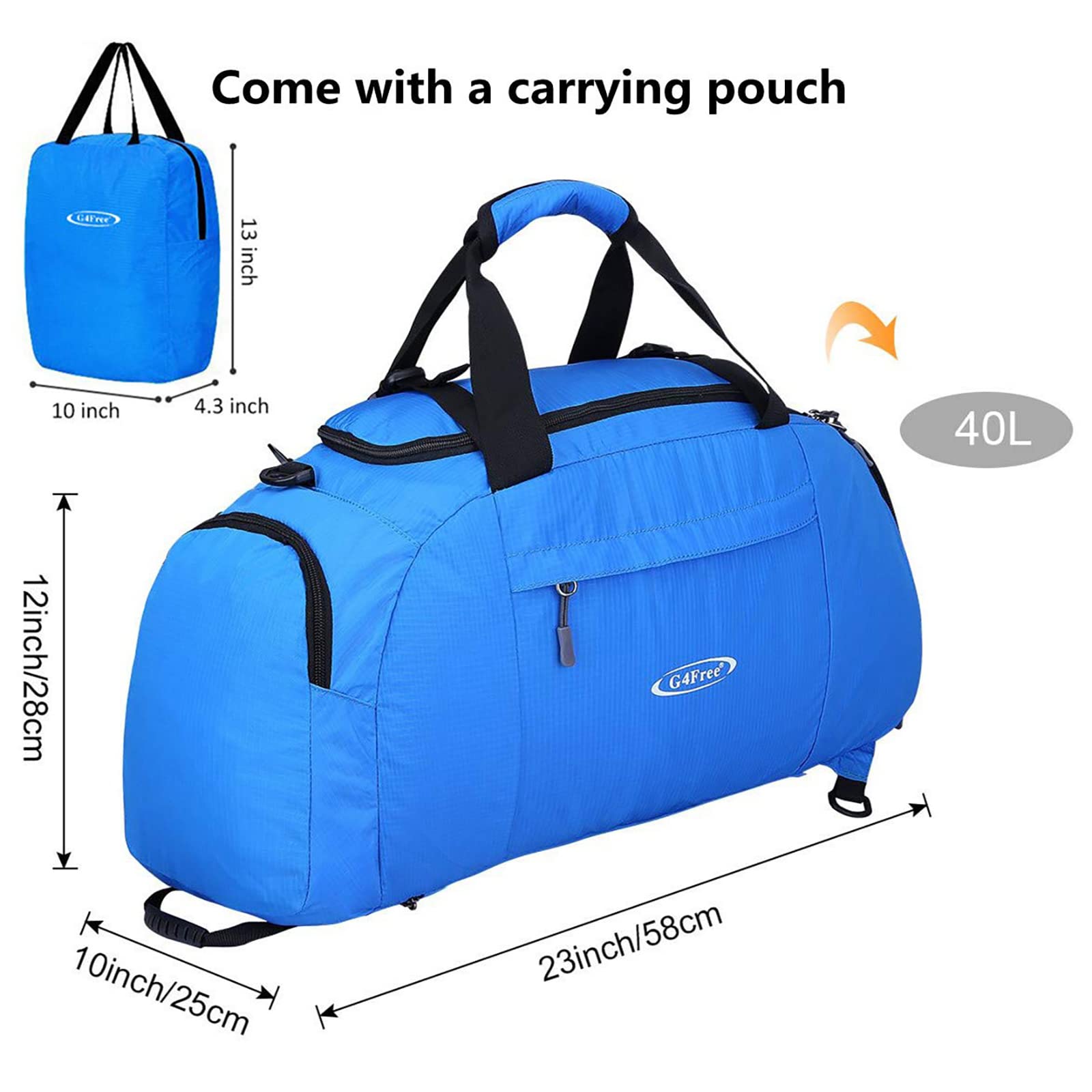 G4Free - G4Free 40L 3-Way Duffle Bag Backpack Gym Bag -D01V084A