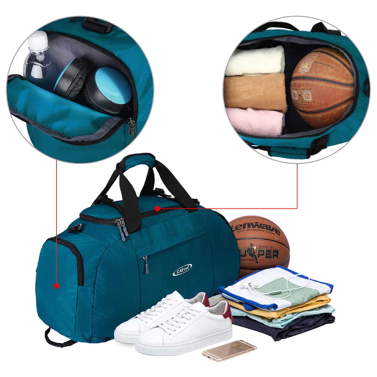 G4Free - G4Free 40L 3-Way Duffle Bag Backpack Gym Bag -D01V084A