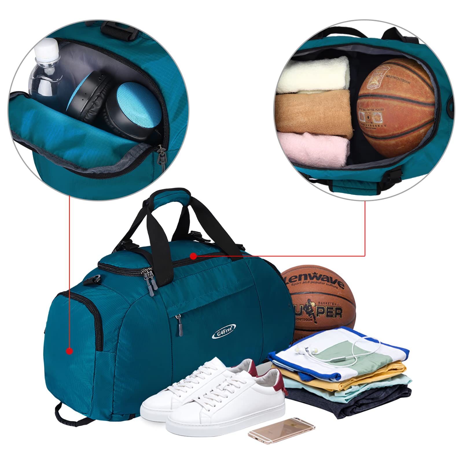 G4Free - G4Free 40L 3-Way Duffle Bag Backpack Gym Bag -D01V084A