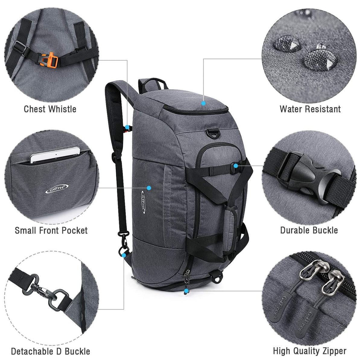 G4Free - G4Free 40L 3-Way Duffle Bag Backpack Gym Bag -D01V084A