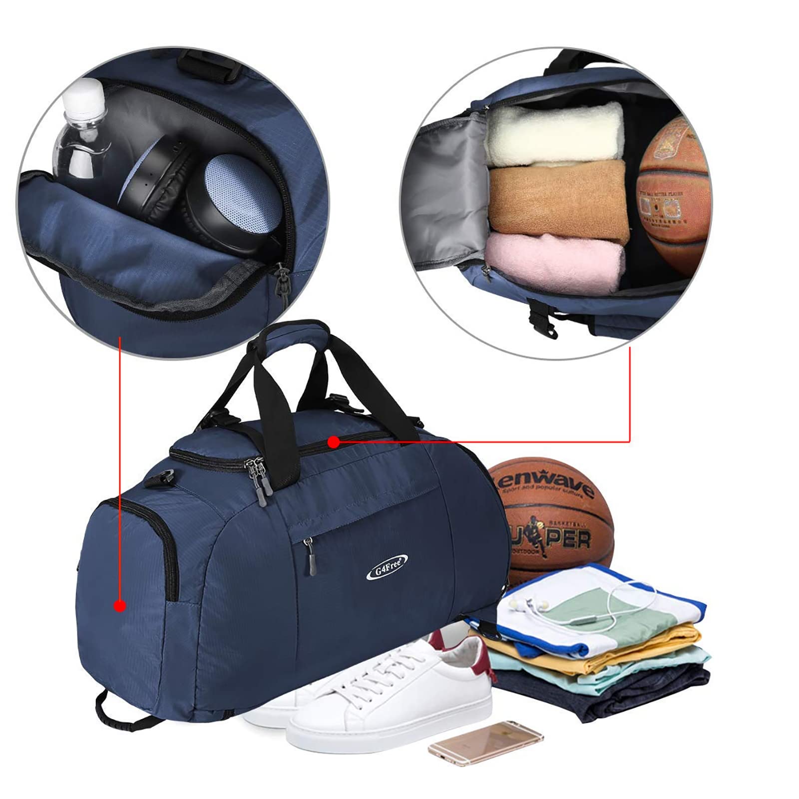 G4Free - G4Free 40L 3-Way Duffle Bag Backpack Gym Bag -D01V084A