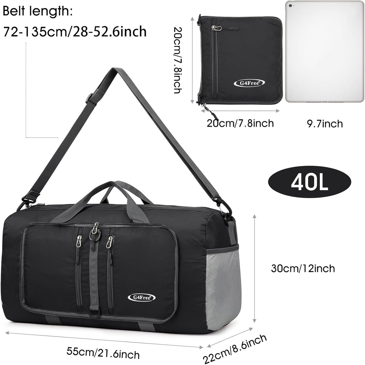 G4Free - G4Free 40L/65L Foldable Duffel Bag, Water-Repellent Travel Backpack -TN23B231L