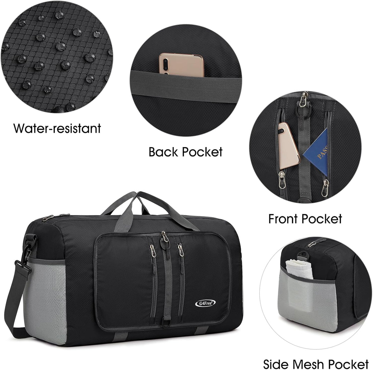 G4Free - G4Free 40L/65L Foldable Duffel Bag, Water-Repellent Travel Backpack -TN23B231L