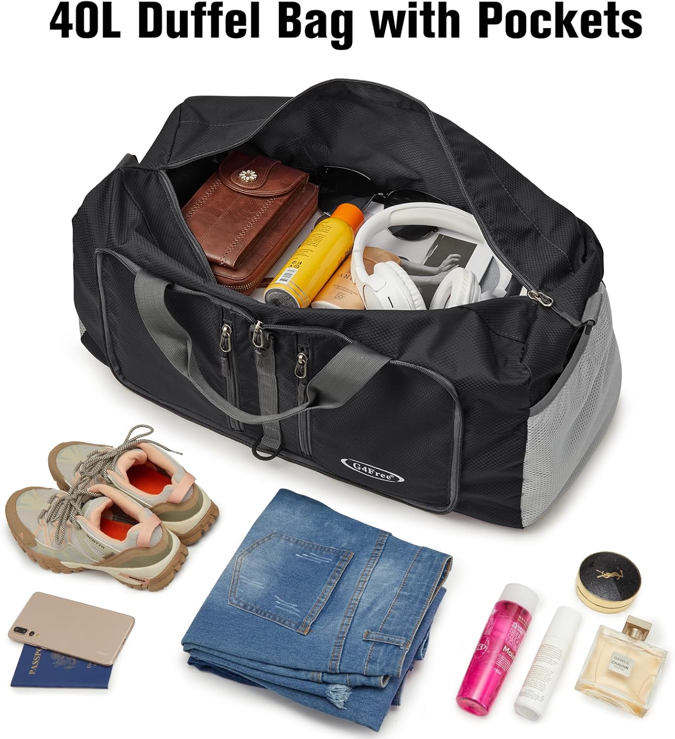 G4Free - G4Free 40L/65L Foldable Duffel Bag, Water-Repellent Travel Backpack -TN23B231L