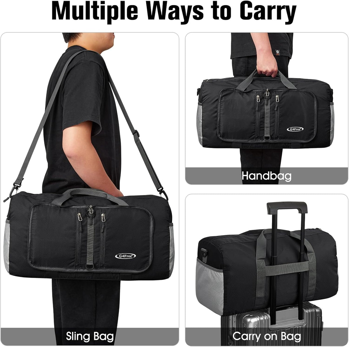 G4Free - G4Free 40L/65L Foldable Duffel Bag, Water-Repellent Travel Backpack -TN23B231L