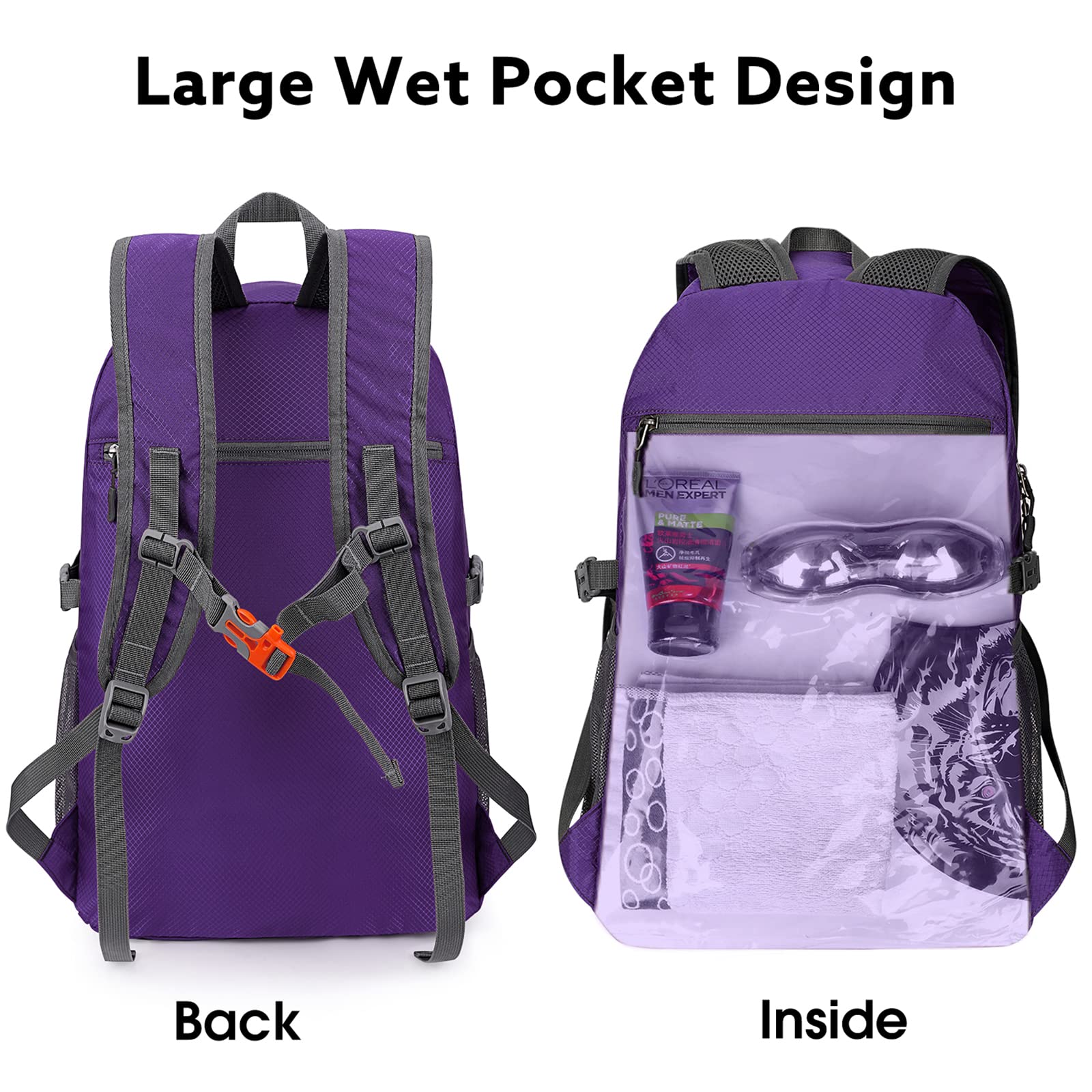 G4Free - G4Free 40L Lightweight Packable Hiking Backpack -D02V707A