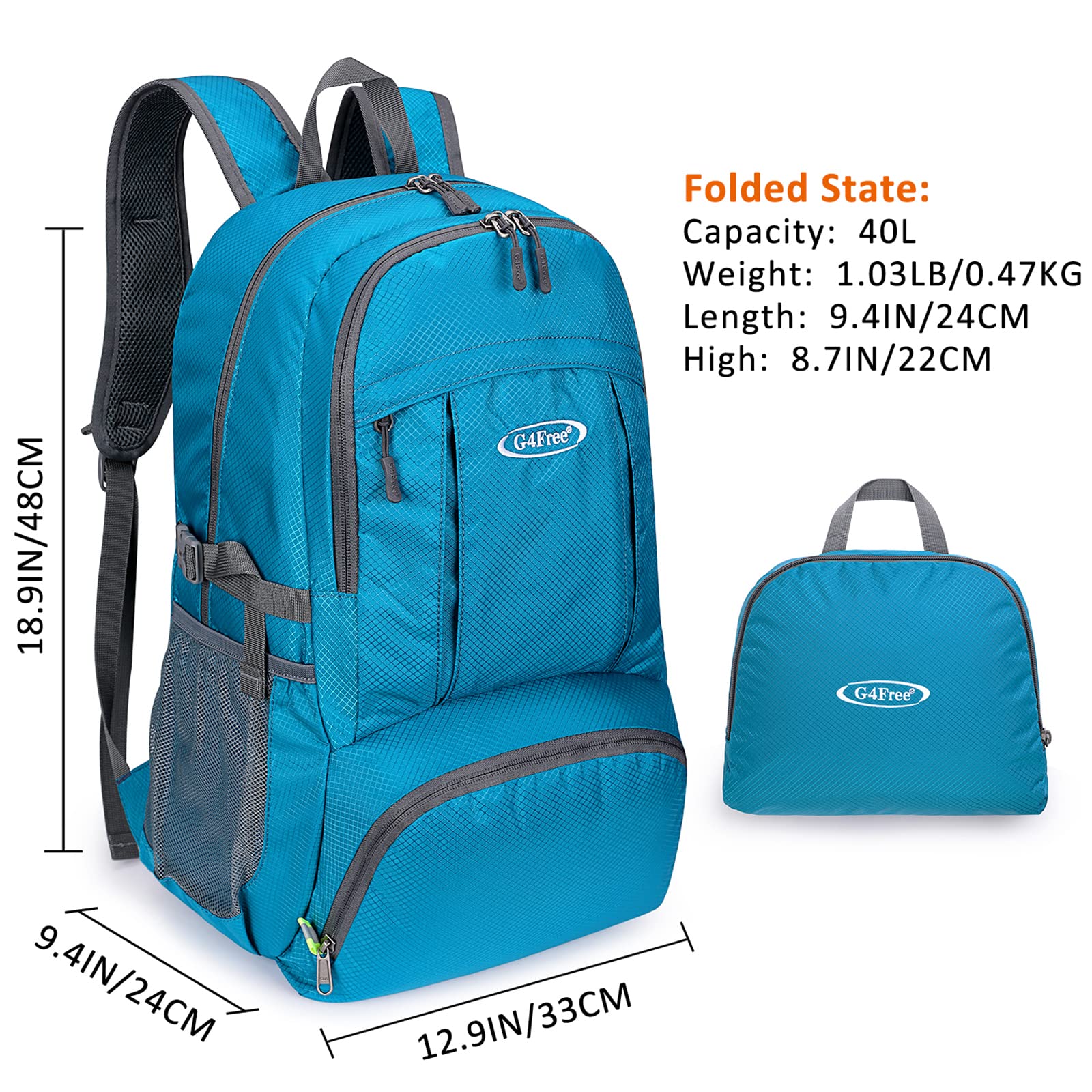 G4Free - G4Free 40L Lightweight Packable Hiking Backpack -D02V707A