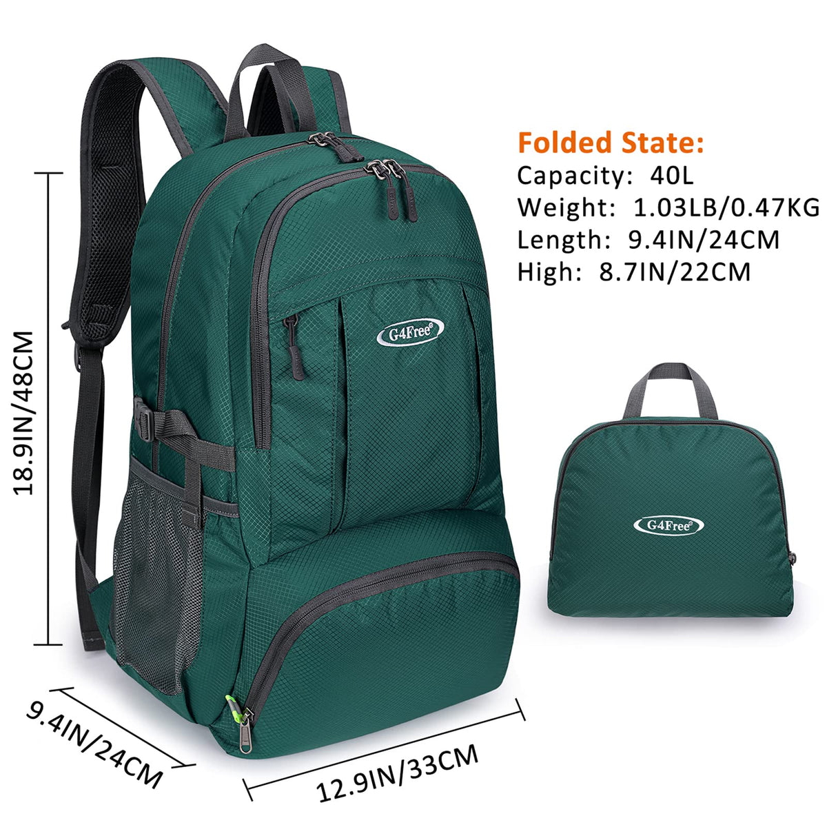 G4Free - G4Free 40L Lightweight Packable Hiking Backpack -D02V707A