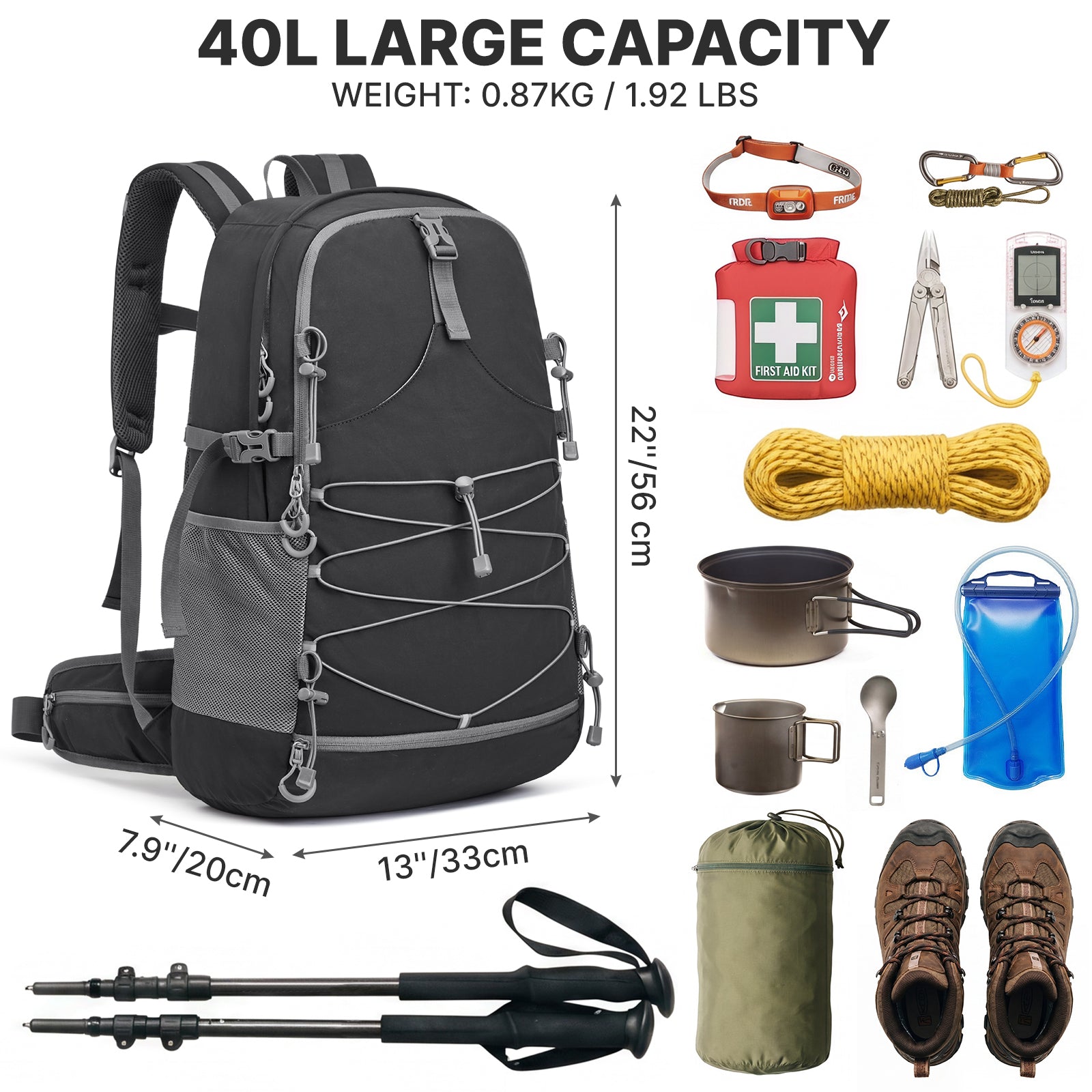 G4Free - G4Free 40L Lightweight Travel Backpack with Rain Cover -TN26B623A