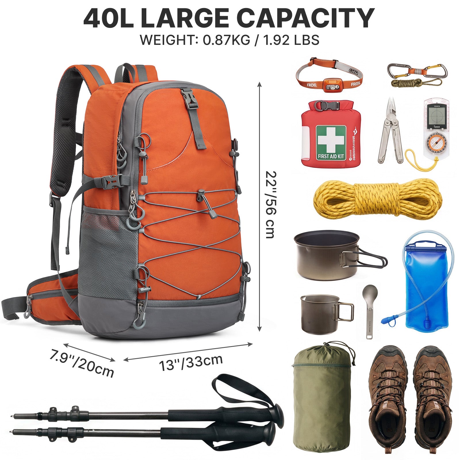 G4Free - G4Free 40L Lightweight Travel Backpack with Rain Cover -TN26B623A