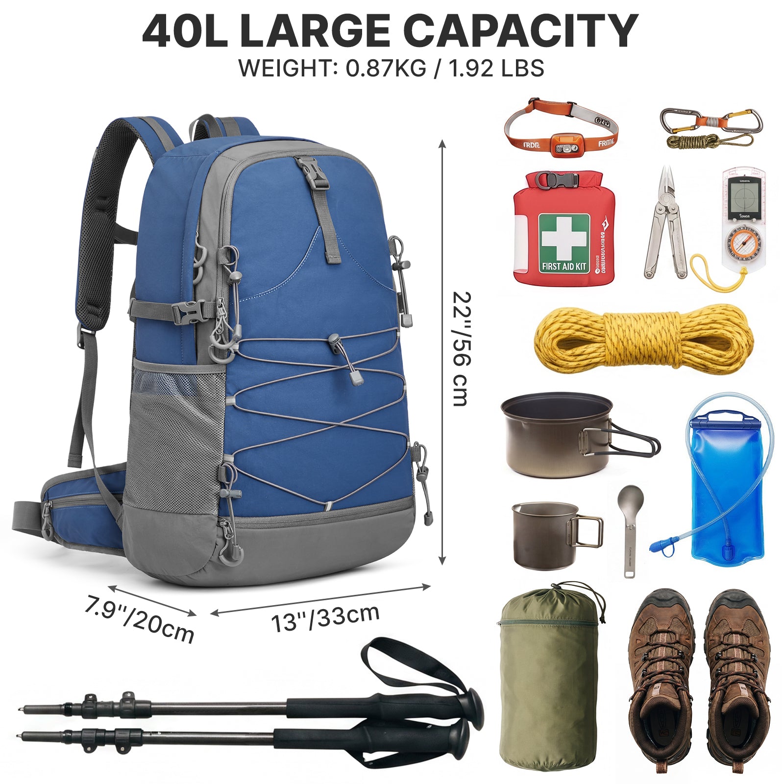 G4Free - G4Free 40L Lightweight Travel Backpack with Rain Cover -TN26B623A