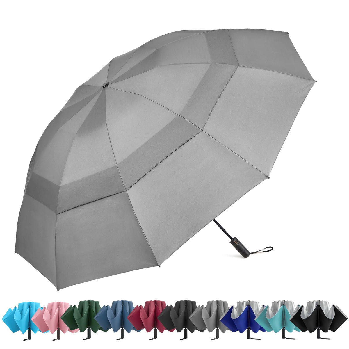 G4Free - G4Free 42/46/54/62 Inch 10 Ribs Windproof for Rain Double Canopy Auto Umbrella -NT24A453D