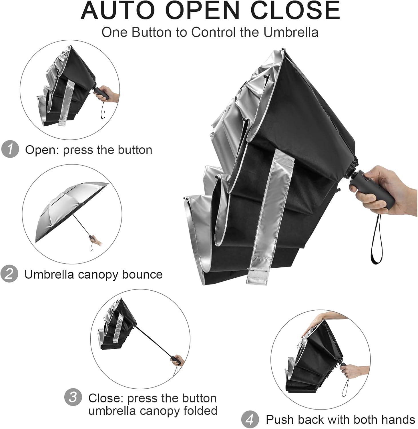 G4Free - G4Free 42/46/54/62 Inch 10 Ribs Windproof for Rain Double Canopy Auto Umbrella -NT24A453F