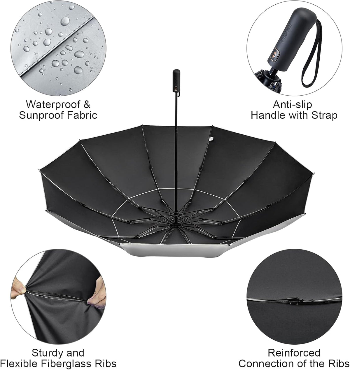 G4Free - G4Free 42/46/54/62 Inch 10 Ribs Windproof for Rain Double Canopy Auto Umbrella -NT24A453F